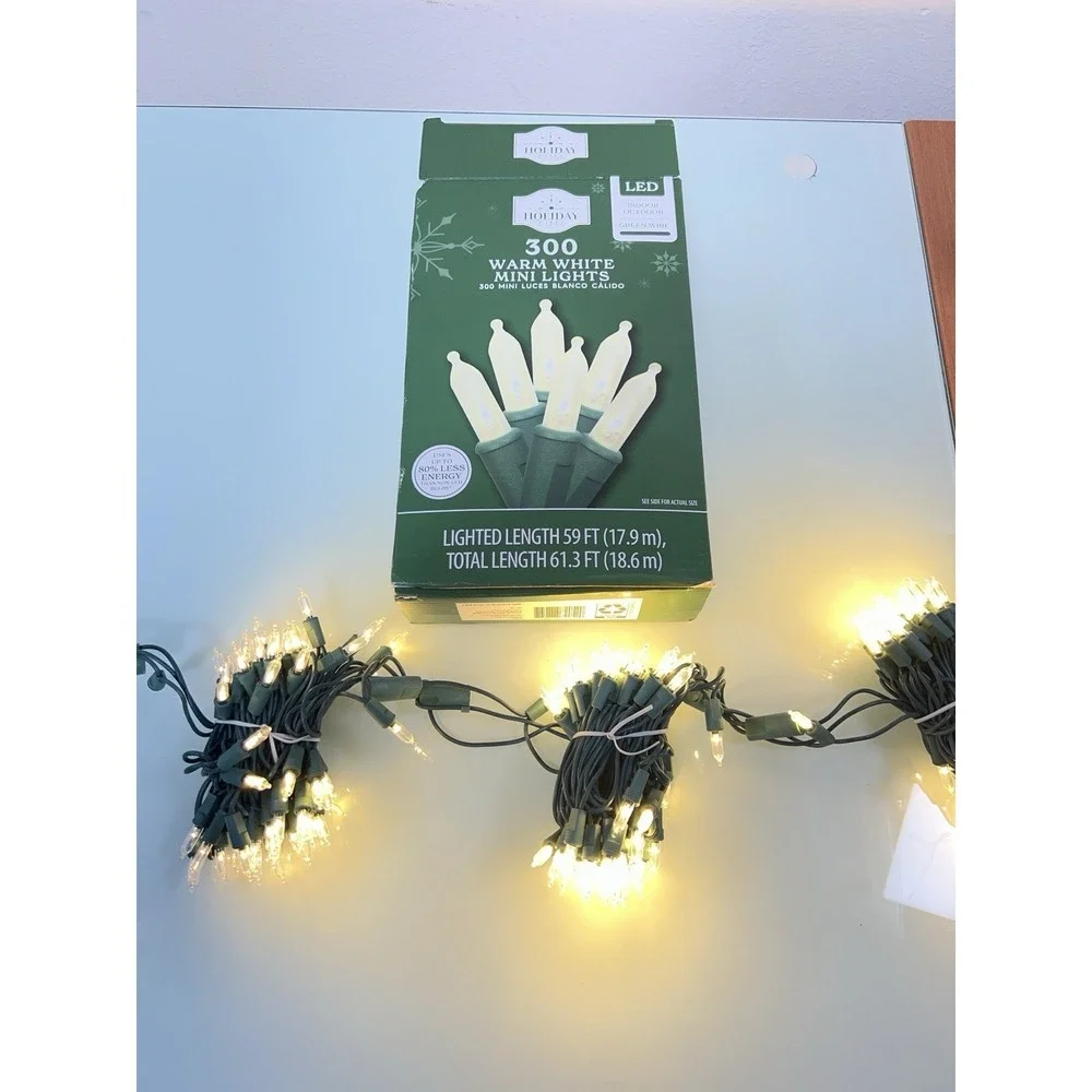 300 Count Warm White LED Christmas Tree Lights Indoor Outdoor Green Wire